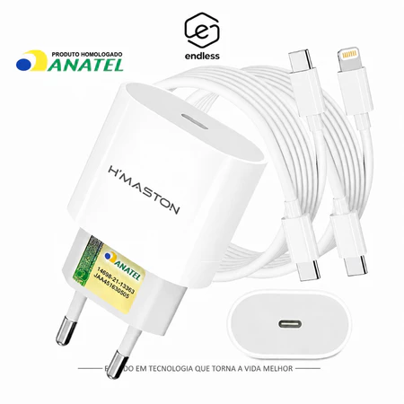 Kit carregador turbo completo com fonte e cabo de alta velocidade vendido na Shopee